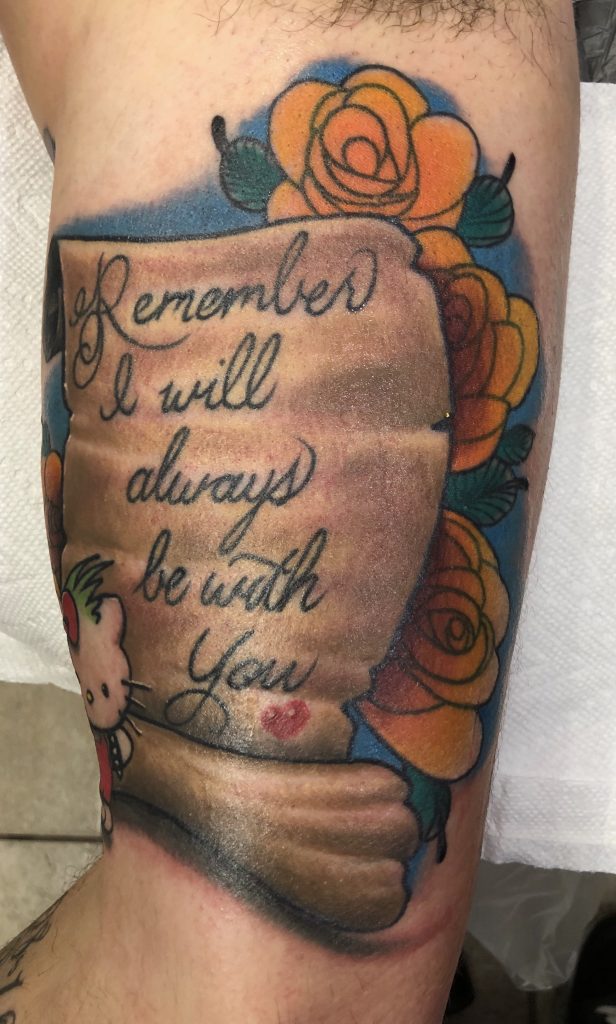 Memorial tattoo by Spiro at Artistic Impressions Tattoo Studio located in Katy, Texas