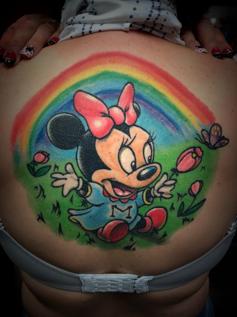 Minnie Mouse Memorial Tattoo by Spiro at Artistic Impressions Tattoo Studio located in Katy, Texas