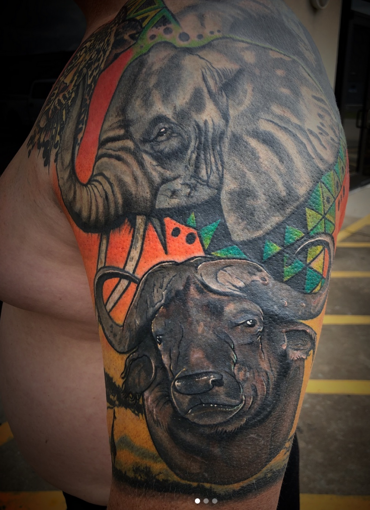 Africa's Big 5 Coverup by Spiro at Artistic Impressions Tattoo Studio located in Katy, Texas