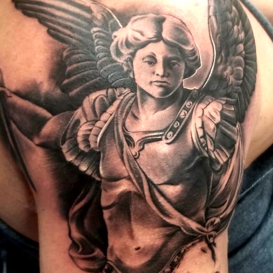 archangel michael defeating daemon by Mathew DeLaMort : Tattoos