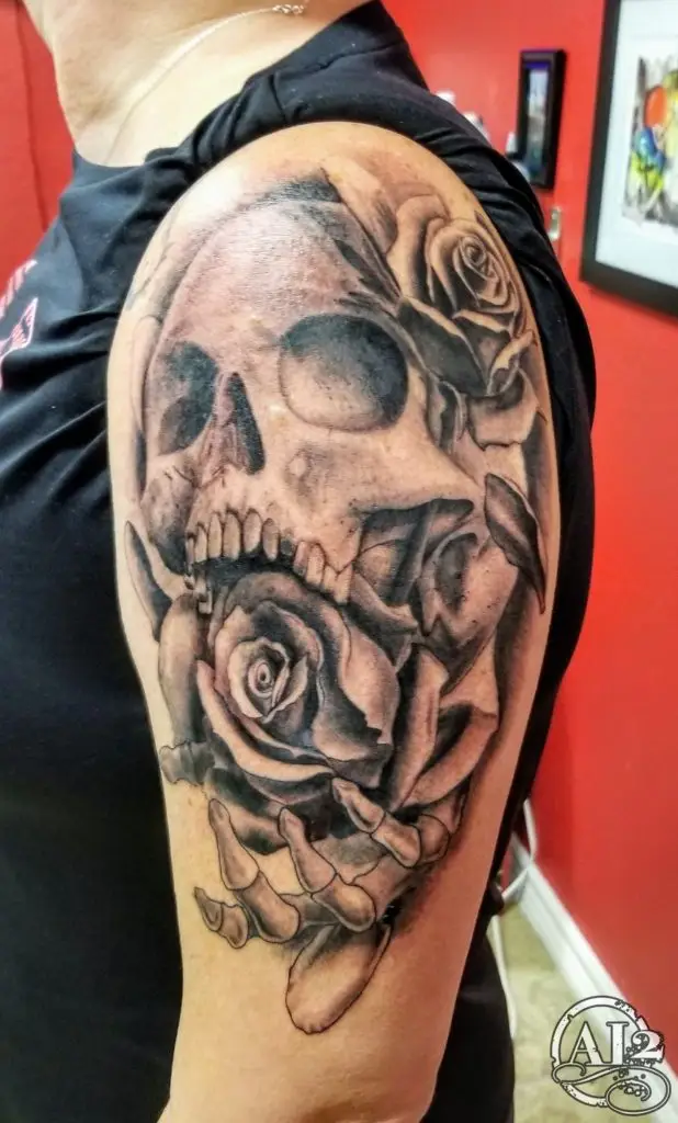 Collector with a skull tattoo