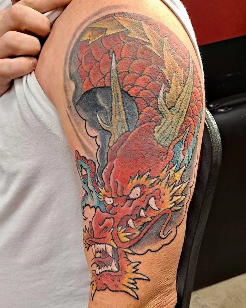 a Japanese dragon tattoo by Mike at Artistic Impressions Tattoo Studio in Katy, Texas