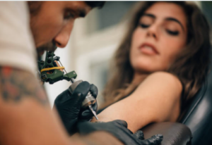 Woman rushing out to get a tattoo