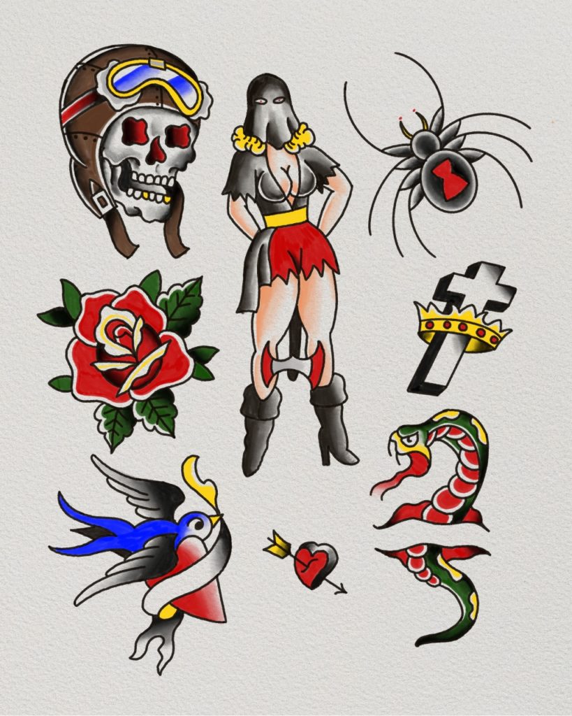 various tattoo design by Mike Valadez at Artistic Impressions Tattoo Studio in Katy, Texas