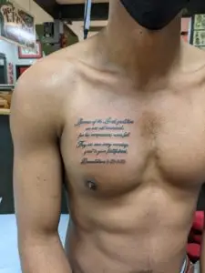 Lettering on the chest