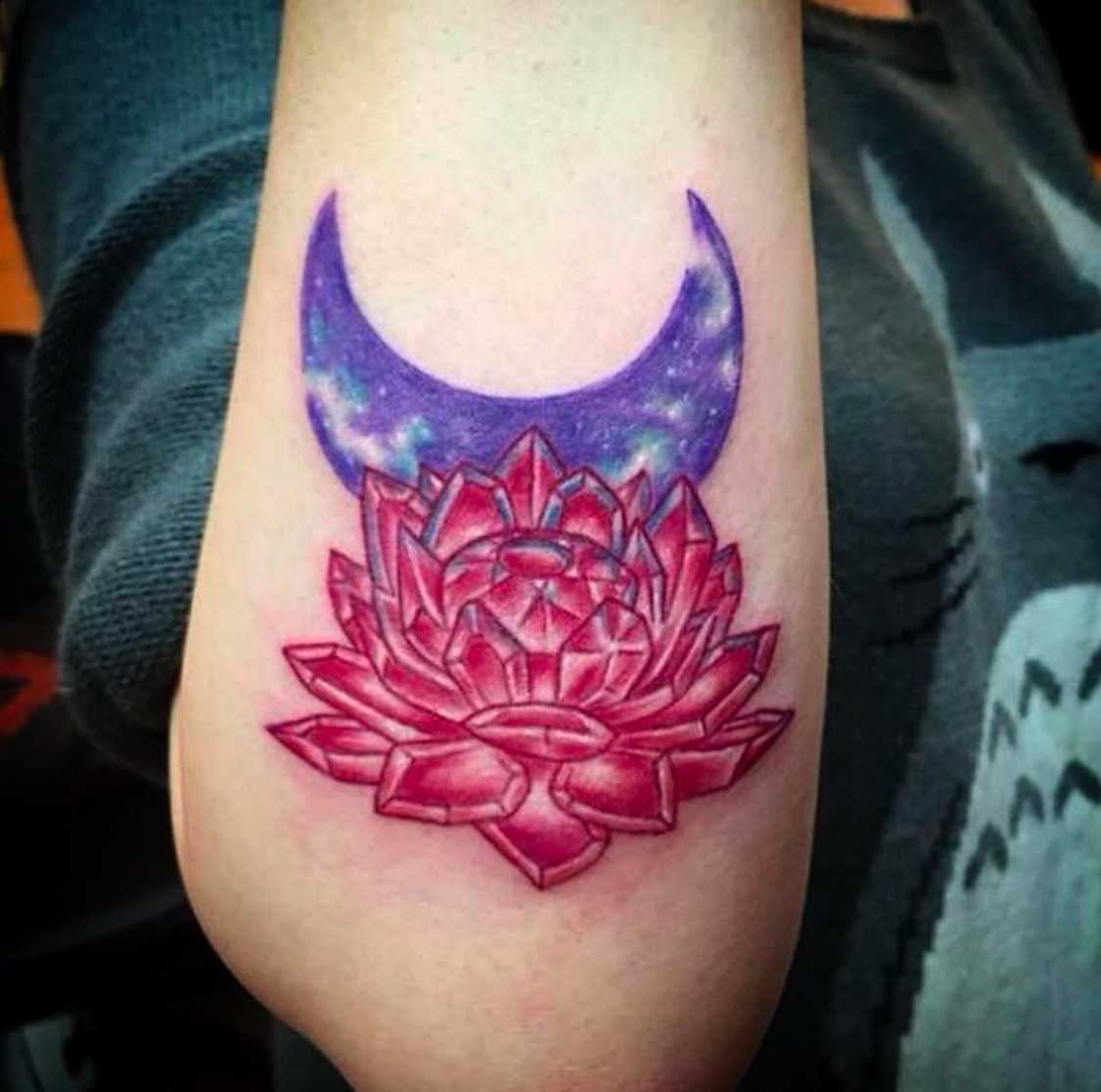 Crystal Moon tattoo by G at Artistic Impressions Tattoo Studio located in the Katy, Texas. The best tattoo studio