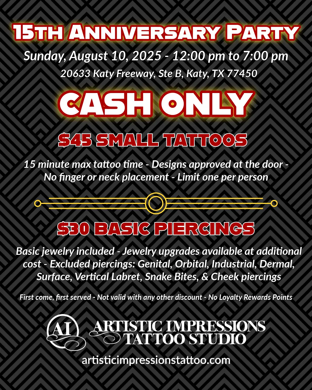 Anniversary Party in Katy, Texas Artistic Impressions Tattoo Studio