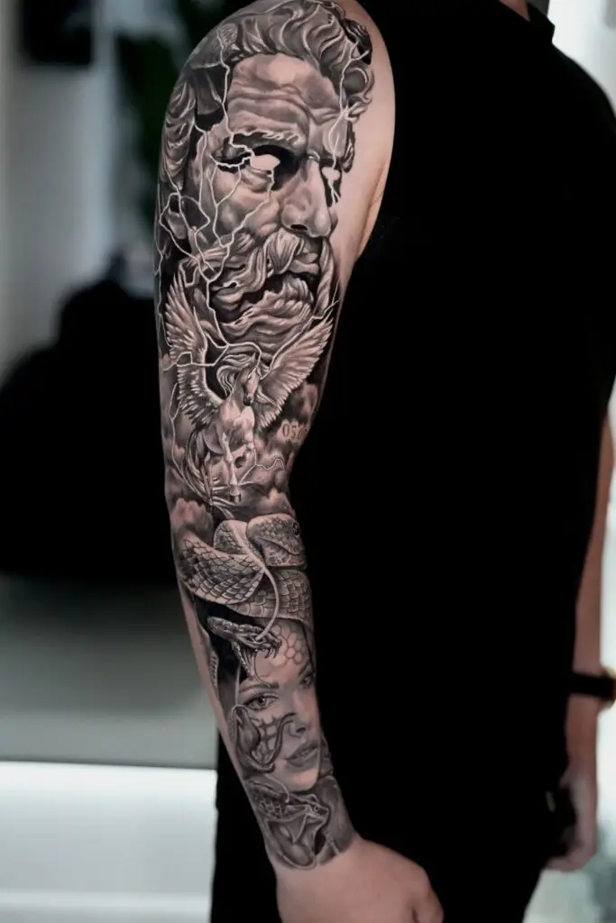 Gabriel tattooed this awesome black sleeve at Artistic Impressions Tattoo Studio in Katy, Texas