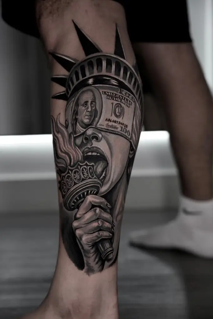 Gabriel tattooed this lady liberty tattoo at Artistic Impressions Tattoo Studio in Katy, Texas