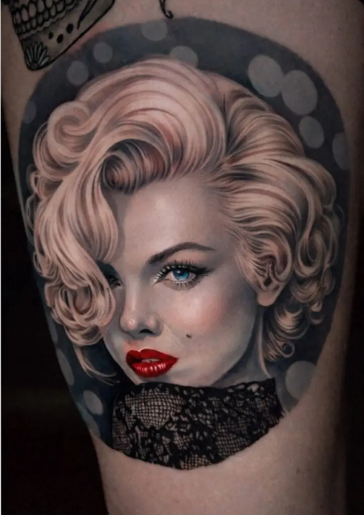 Gabriel tattooed this awesome Marilyn tattoo at Artistic Impressions Tattoo Studio in Katy, Texas
